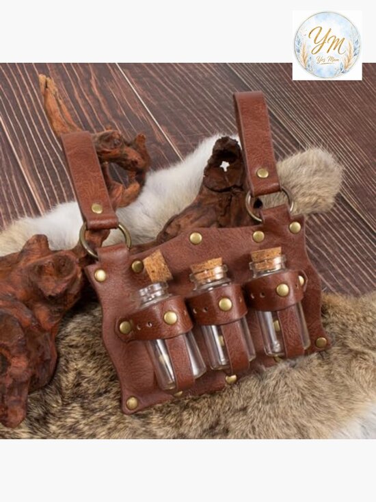 5 Pc Renaissance Belt Pouch with Potion Bottles Vials Keychain main image 6